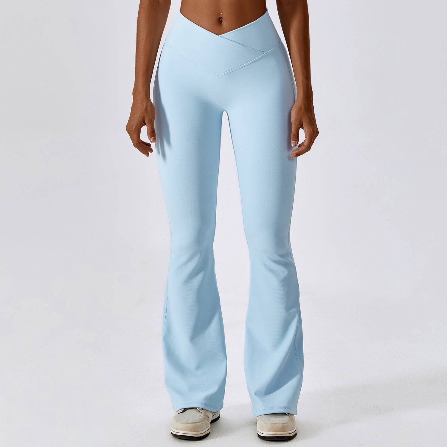 Flared High Waist Yoga Pants for Women  S Sky Blue 