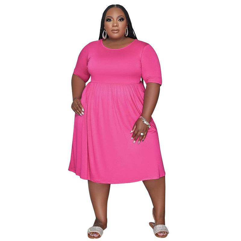 Elevate Your Style: Plus Size Summer A-Line High Waist Dress  XL Coral Red 