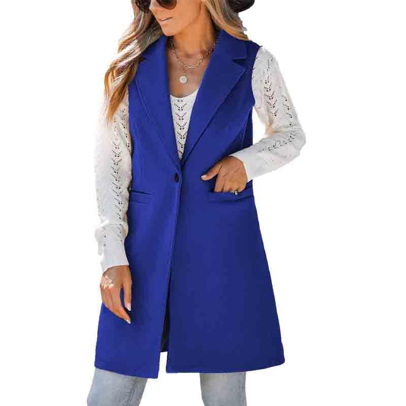 Sleeveless Long Woolen Coat for Women  S Blue 