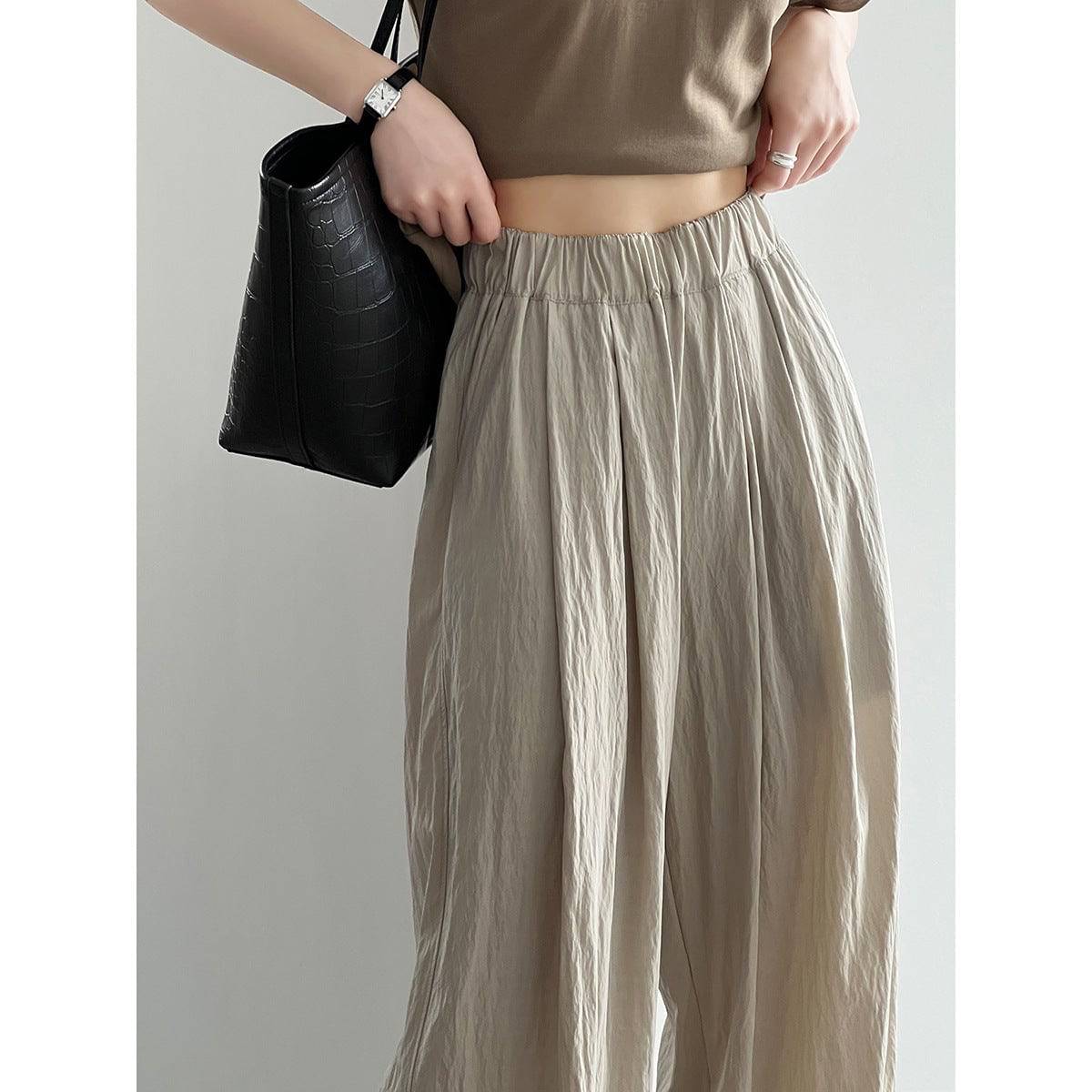 Wide Leg Casual Pants with High Rise and Japanese-Inspired Design  M Beige 