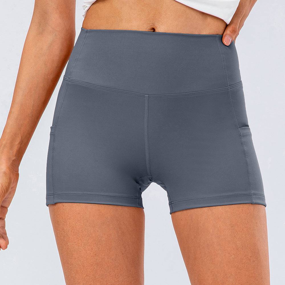 High Waist Nude Feel Yoga Shorts for Women  2 Gray Blue 