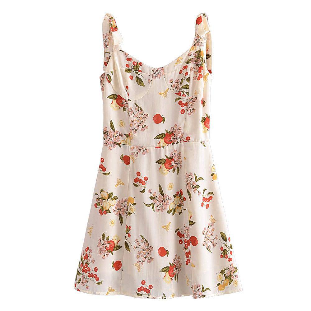 Floral Print Backless Summer Dress with High Waist  S Multi 