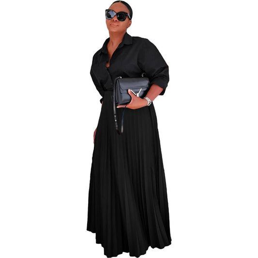 Elegant High Rise A-Line Maxi Skirt with Pleats  S Black 