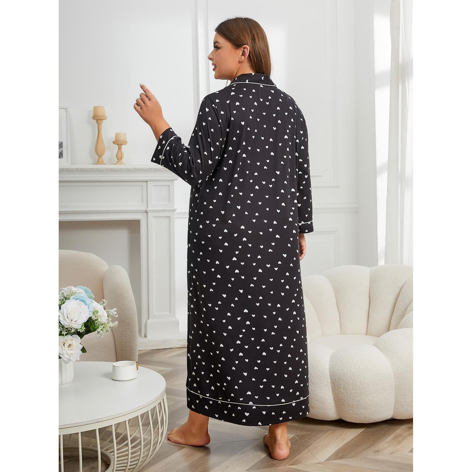 Plus Size Pajamas Women Autumn Winter Long Sleeve Nightdress Home Can Be Worn outside - Wild Amber Fashion