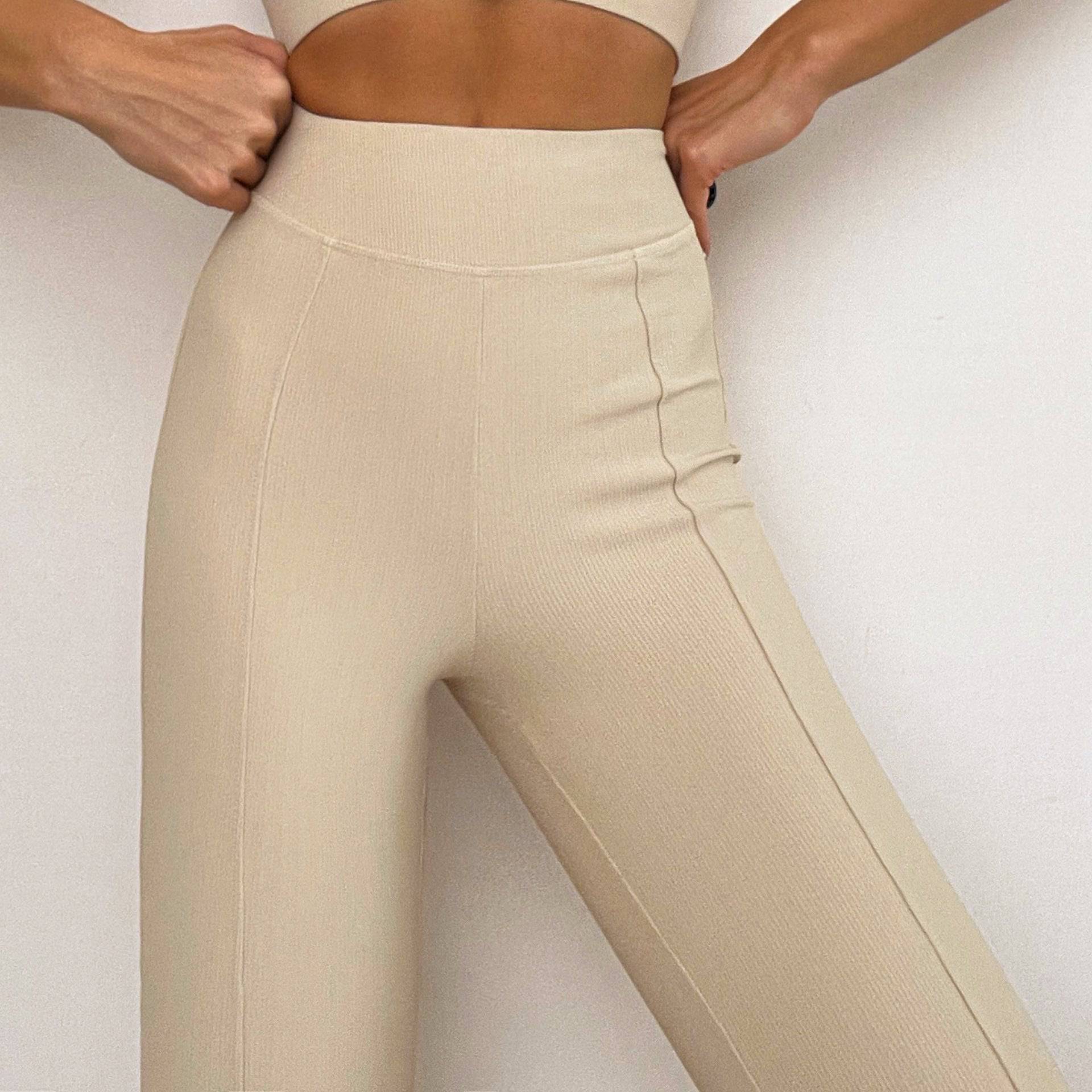 Elevate Your Yoga Experience Set  S Oat Milk Side Opening Bell-Bottom Pants 