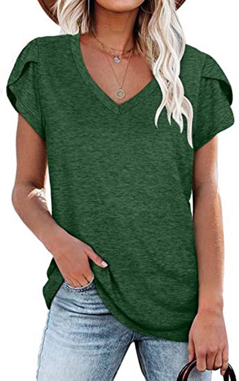 Women's Summer V-Neck Cotton T-Shirt  S Green 