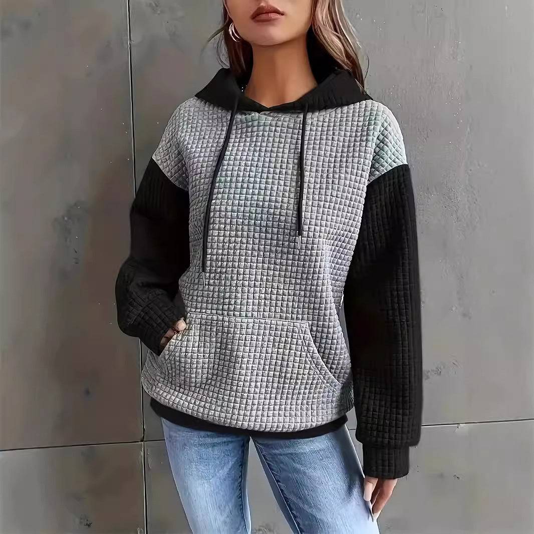 Plus Size Autumn Winter Loose Casual Loose Block Splicing Pullover Hooded All Matching Hoodie Popular Coat Women Clothing - Wild Amber Fashion