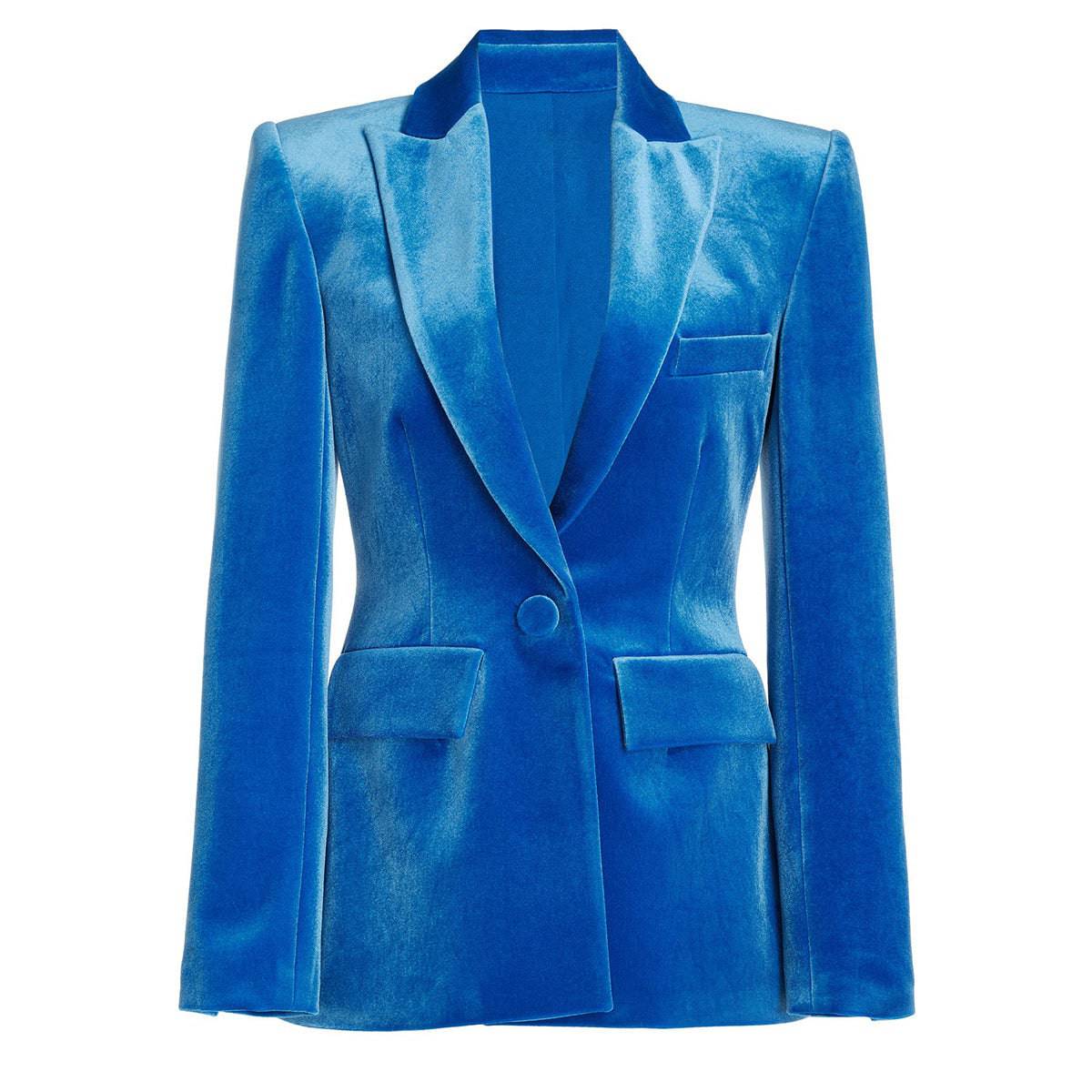 Elegant Slim Fit Velvet Blazer for Women  S Blue 