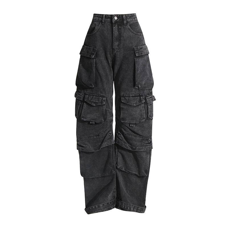 Street Style Hip Hop Cargo Pants with Multiple Pockets  S Gray 