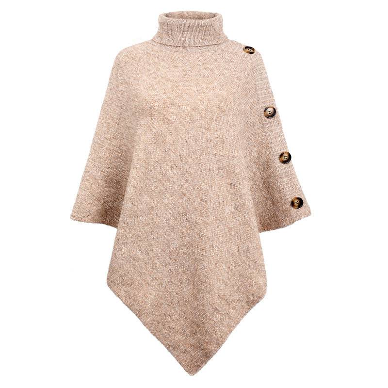 Trendy High Neck Solid Color Cape Sweater  One Size Apricot 