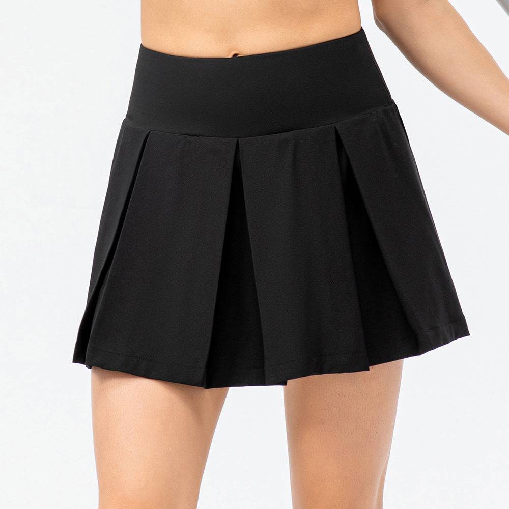 Spring Summer Plaid Athletic Skirt with Faux Two-Piece Design  4/S Black 