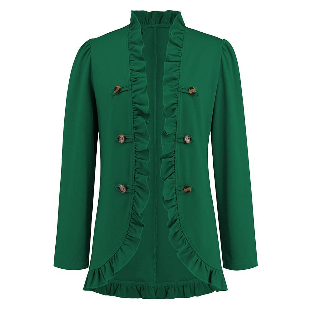 Women's Ruffled Cardigan with Double-Breasted Closure  S Green 