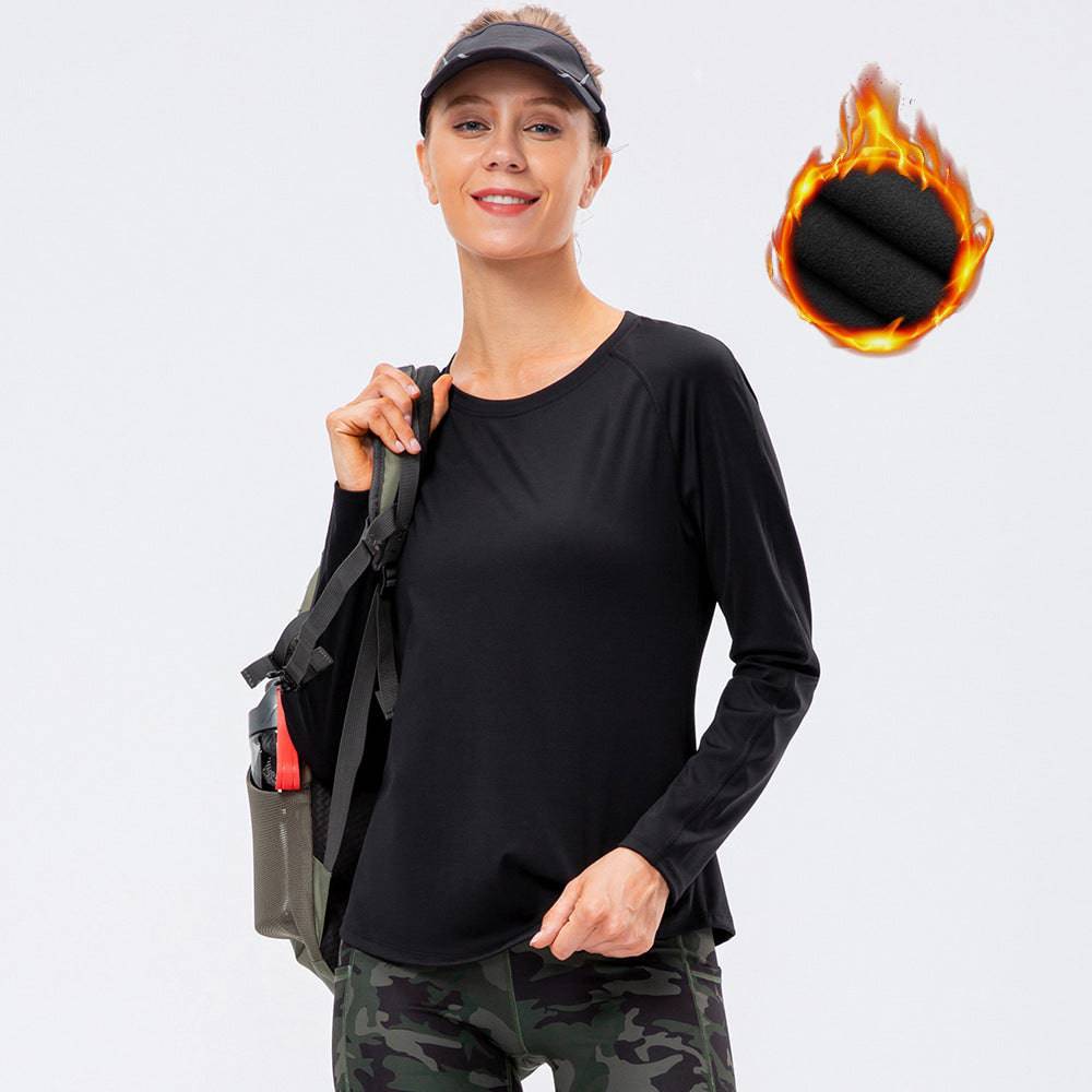 Warm Nylon Fleece-Lined Long Sleeve Sports Top for Women  2 Black 