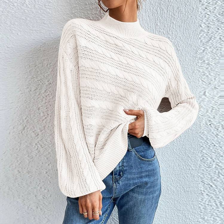 Twist Neck Pullover Sweater for Women in Solid Color with Loose Fit  S White 