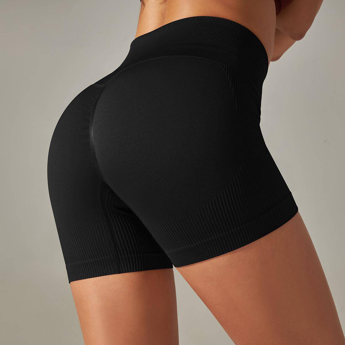 Seamless Striped Peach Yoga Short Shorts for Women  S Pure Black 