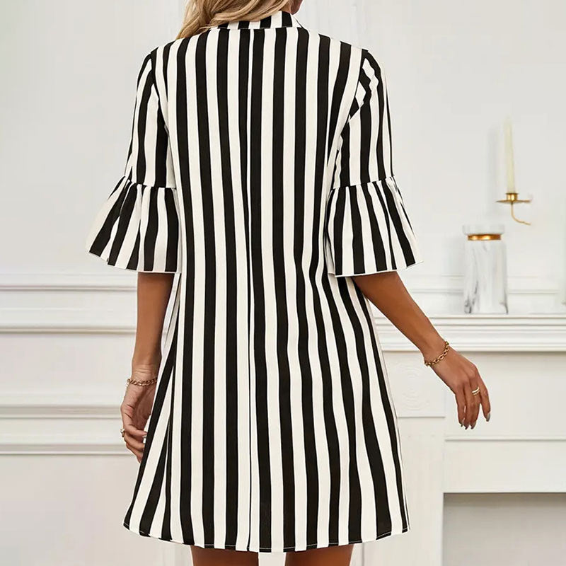 Striped A line Dress Half Sleeve Flared Sleeves Loose Short Dress Spring Summer Women - Wild Amber Fashion