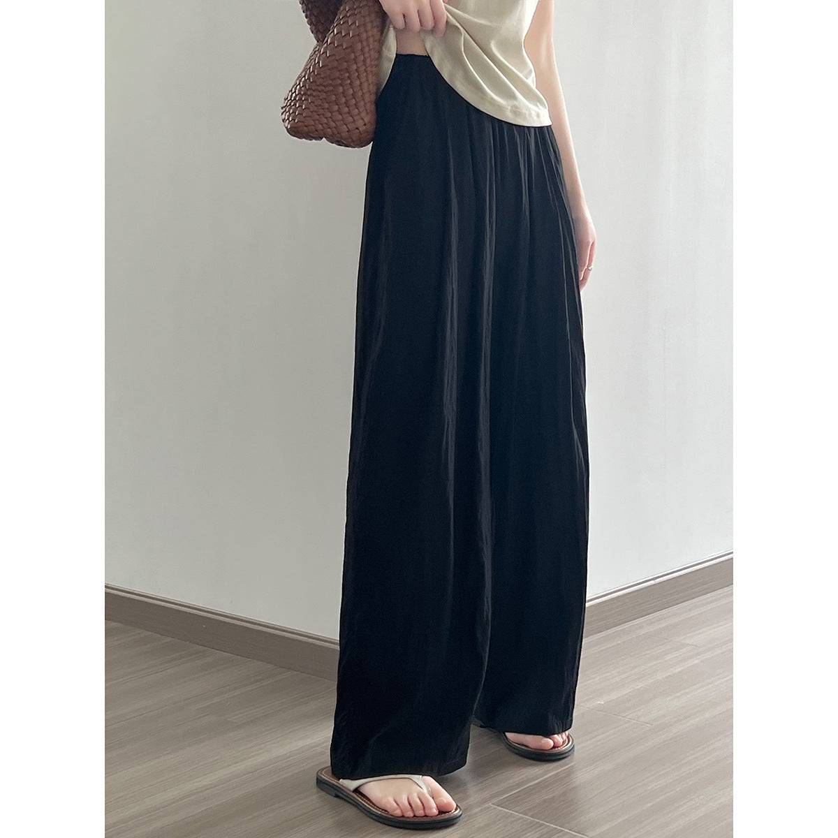 Wide Leg Casual Pants with High Rise and Japanese-Inspired Design  M Black 