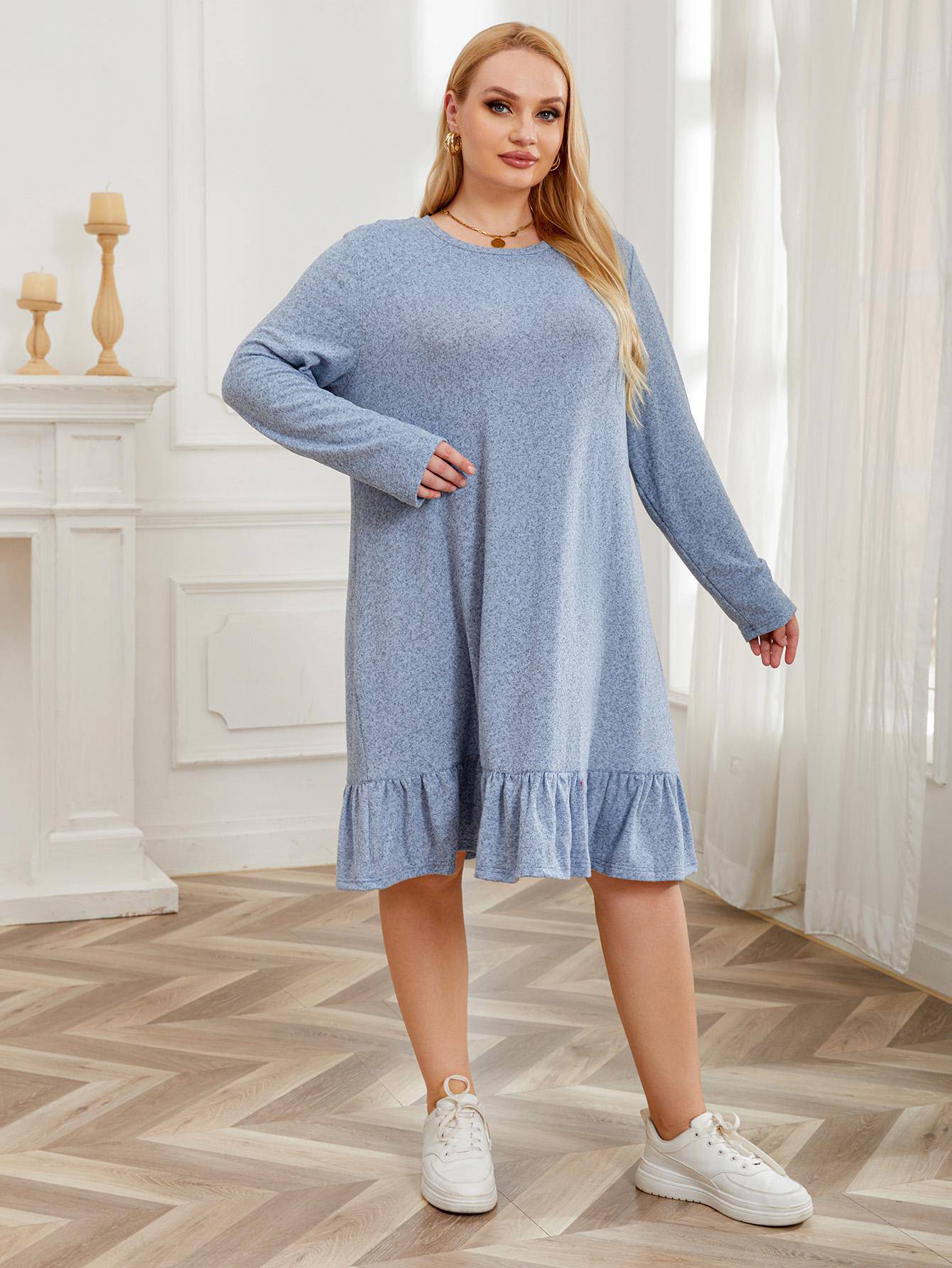 Plus Size Pajamas for Women Plump Girls Autumn Winter Plus Size Long Sleeve Nightdress Home Dress for Women - Wild Amber Fashion