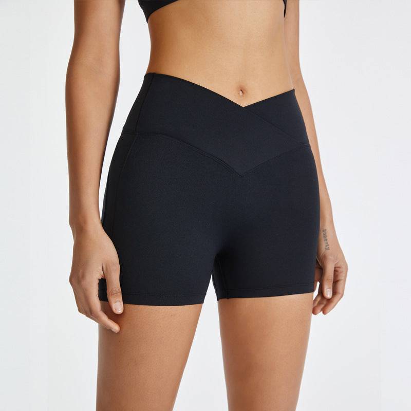 Enhancing High-Waisted Yoga Shorts for Women - Peach Hip Nude Feel  S Black 