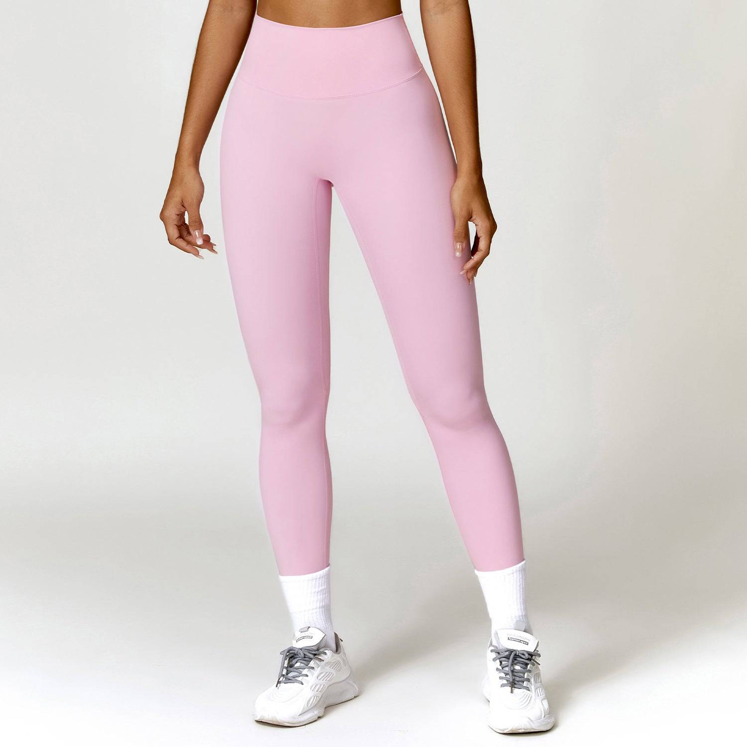 Slim Fit High Waist Yoga Pants with Quick Drying Brushed Fabric and Belly-Hugging Design  S Cherry Blossom Powder 