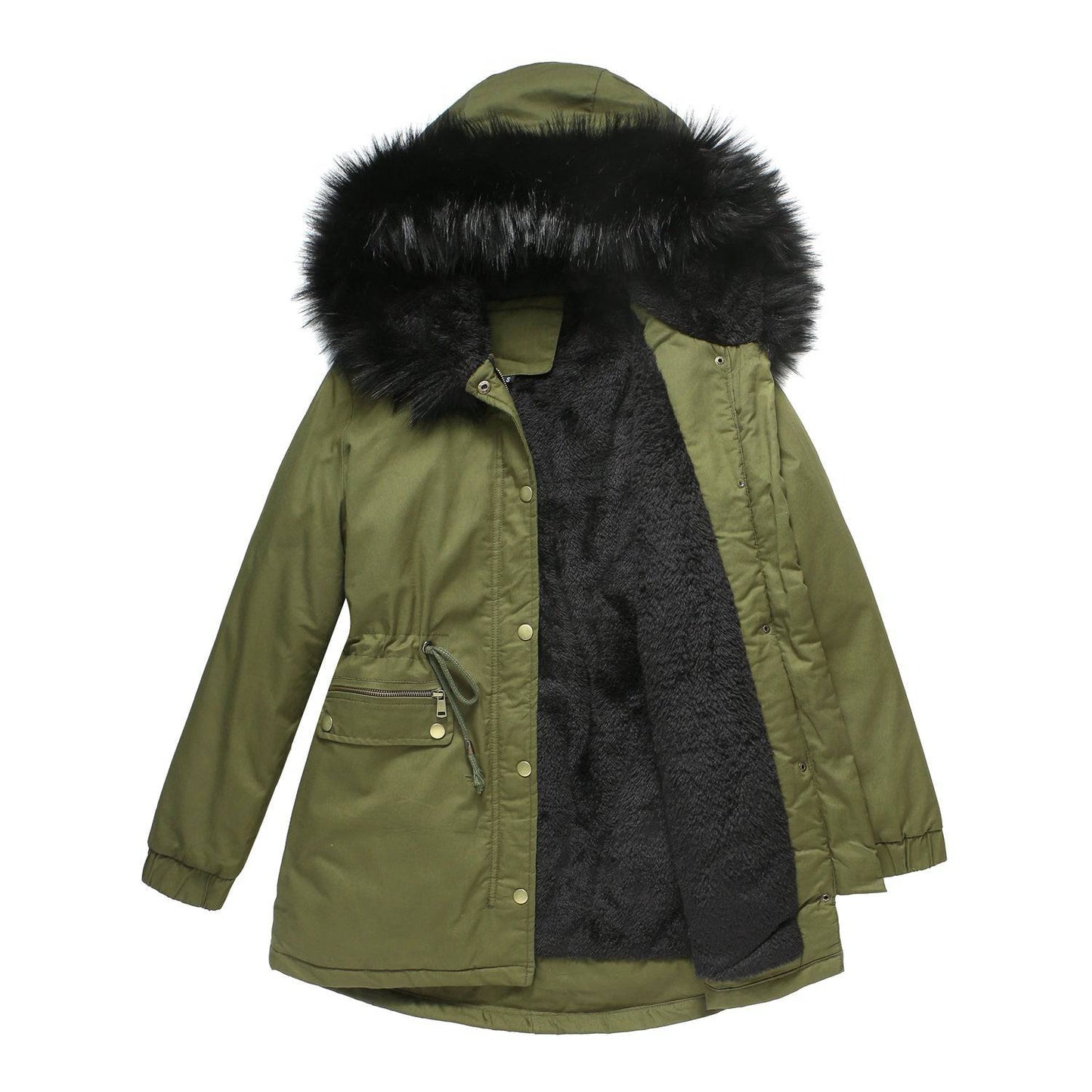 Warm and Stylish Plus Size Fur Collar Parka  S Army Green 