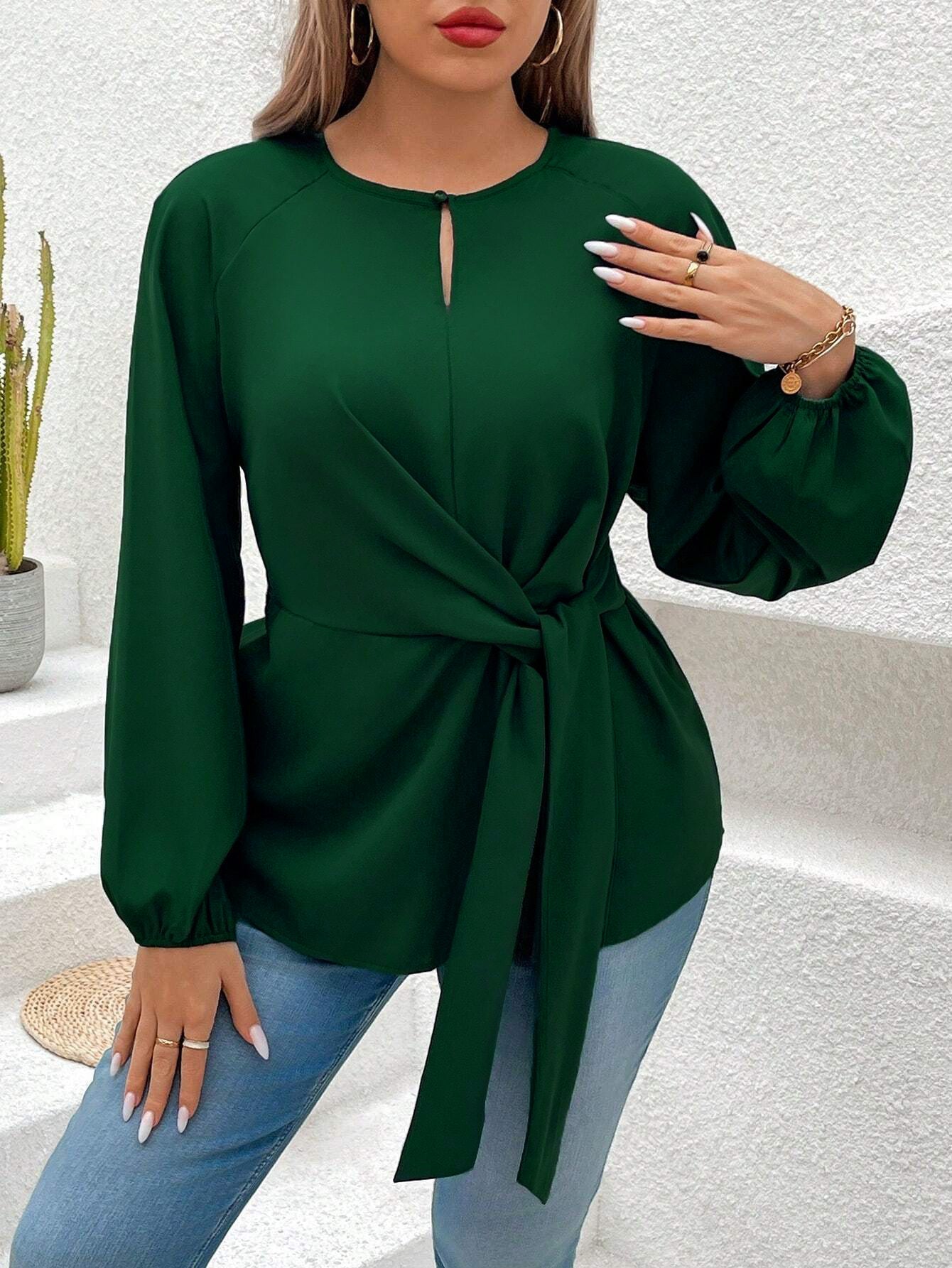 Plus Size Women Elegant T Shirt Fall Winter Slim Lace Up Long Sleeve Bottoming Top - Wild Amber Fashion