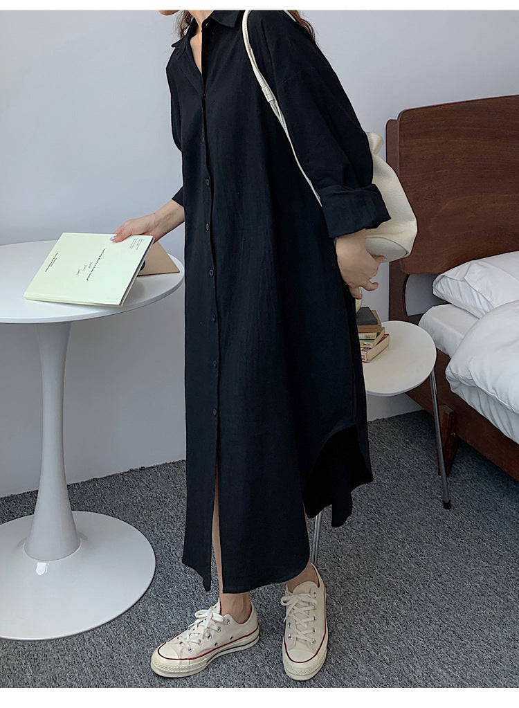 Shirt Dress High Grade Summer Women Niche Age Reducing Solid Color Loose Fitting Maxi Dress - Wild Amber Fashion