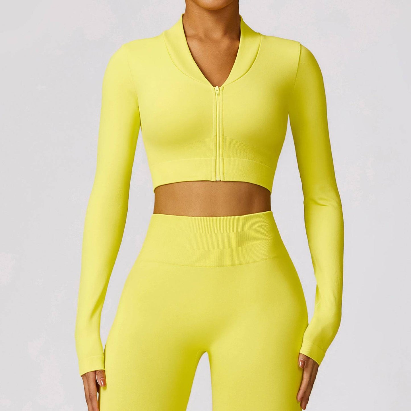 Seamless Nylon Long Sleeve Sports Jacket for Women  S Yellow 