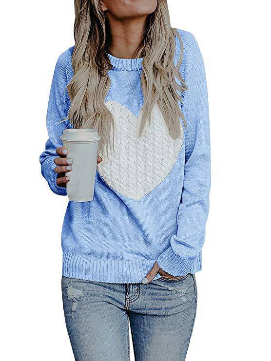 Knitwear Women Autumn Winter Women Knitwear Heart Trendy Pullover Sweater Women  S Blue White Love Heart 