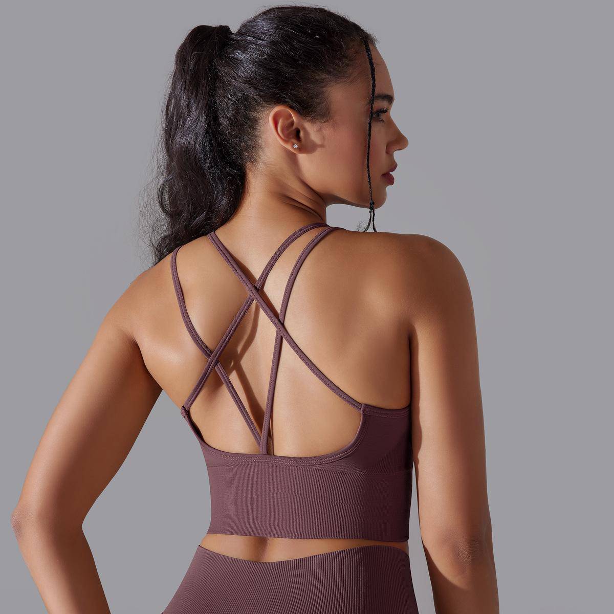 Seamless Cross Beauty Back Yoga Set for Women  S Purple 