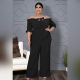 Plus Size Solid Color off-Shoulder Strap Wide-Leg Jumpsuit Women - Wild Amber Fashion