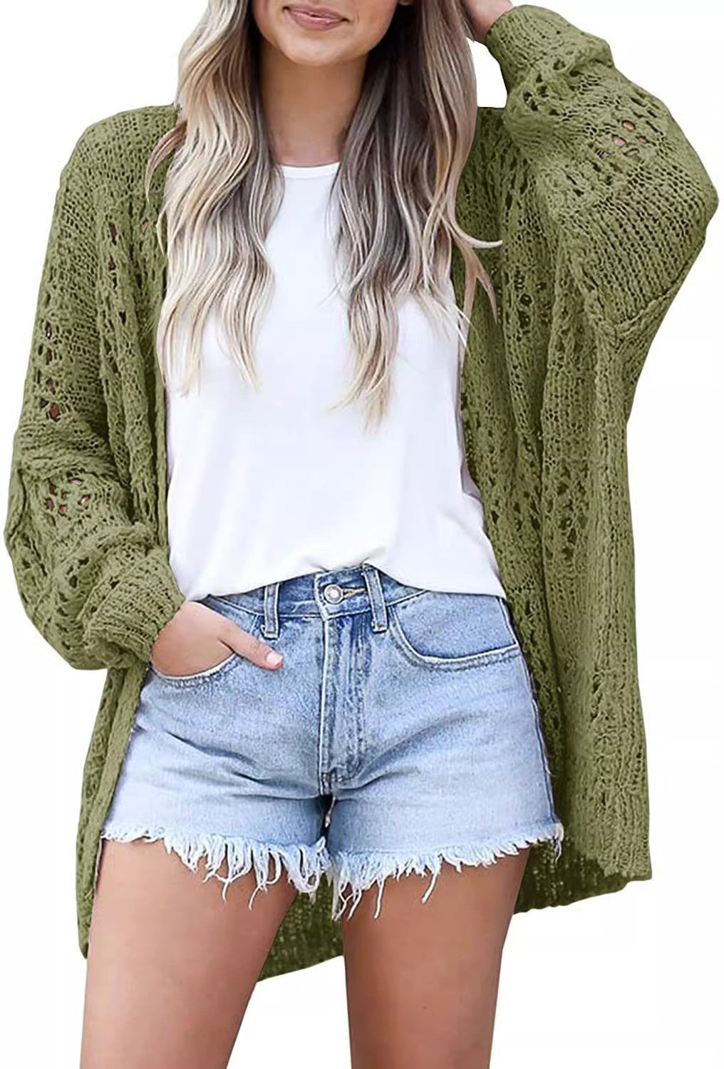 Bohemian Crochet Coat Hollow Out Cutout out Solid Color Women Knitted Cardigan - Wild Amber Fashion