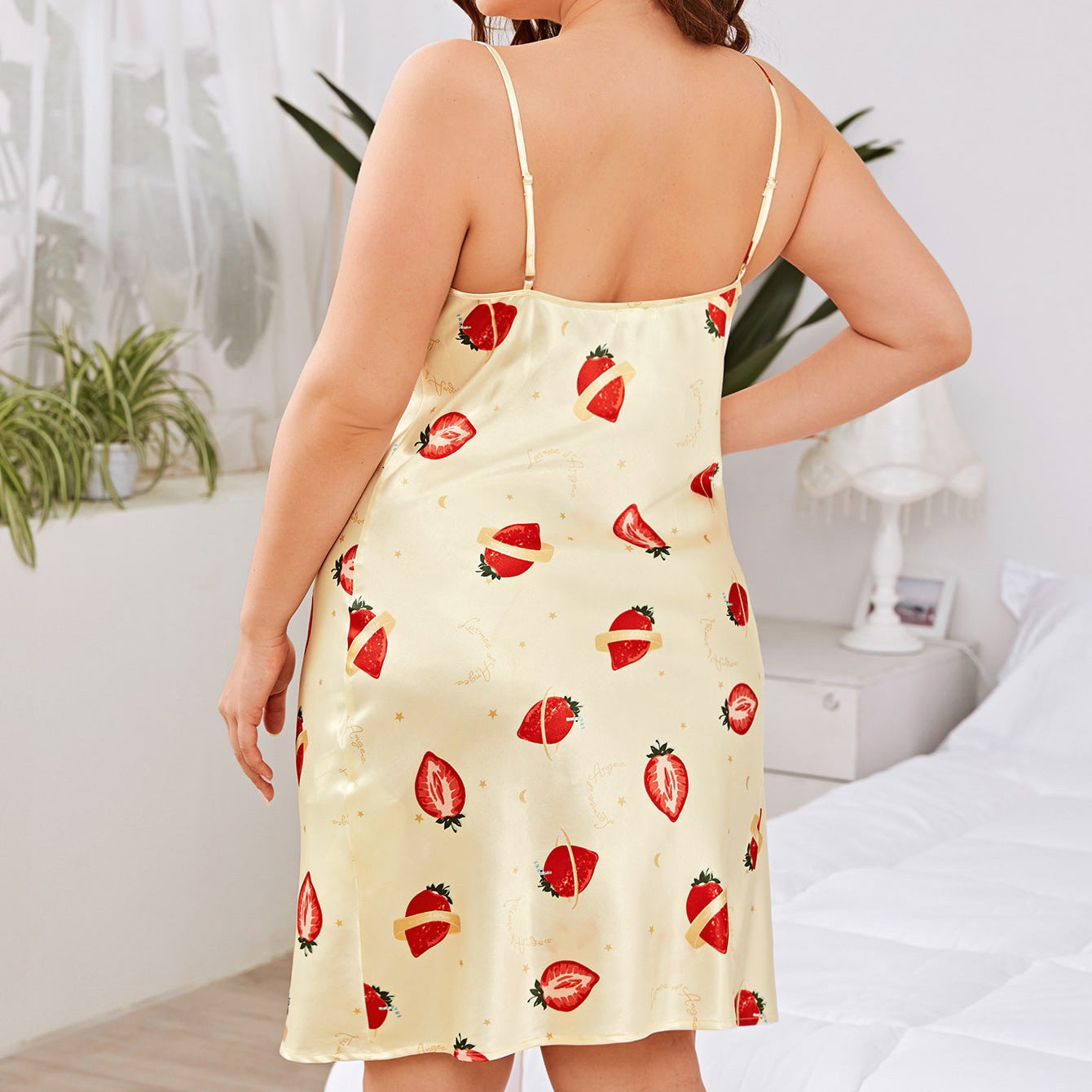 Plus Size Spring Summer Women Clothes Nightdress Strap Satin Printed Homewear Women - Wild Amber Fashion