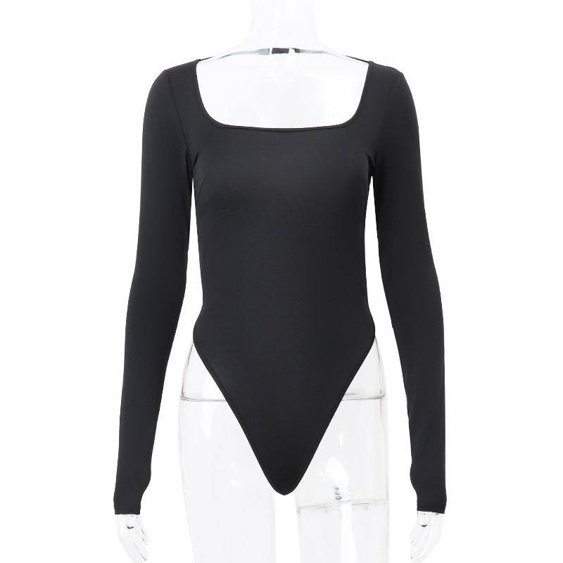 Elegant Slim Fit Long Sleeve Jumpsuit for Women with Sexy U Collar Hollow Out Detail  S Black 