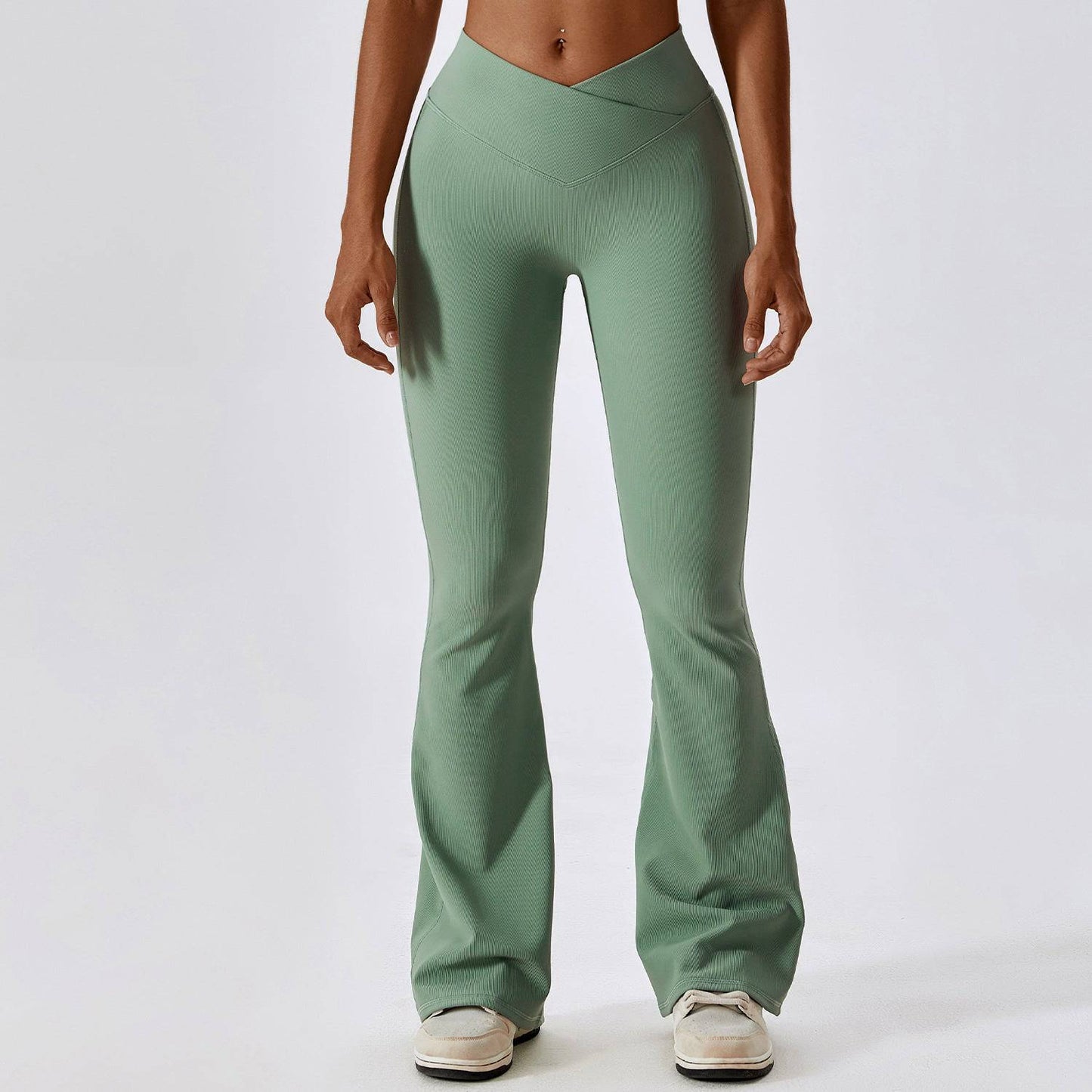 Flared High Waist Yoga Pants for Women  S Basil Green 