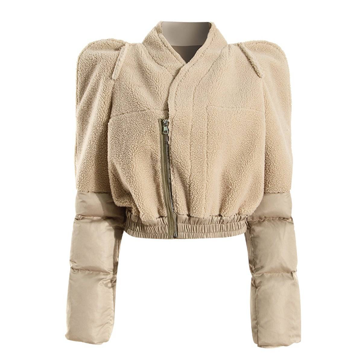 Tower Shoulder Zipper Plush Stitching Baby Cotton Coat  S Apricot 