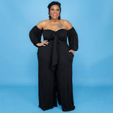 Plus Size Sexy Tube Top Solid Color Jumpsuit Wide Leg Pants - Wild Amber Fashion