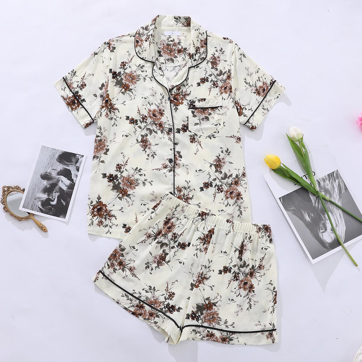 Pajamas Women Summer Short-Sleeved Cardigan Home Wear Suit - Wild Amber Fashion