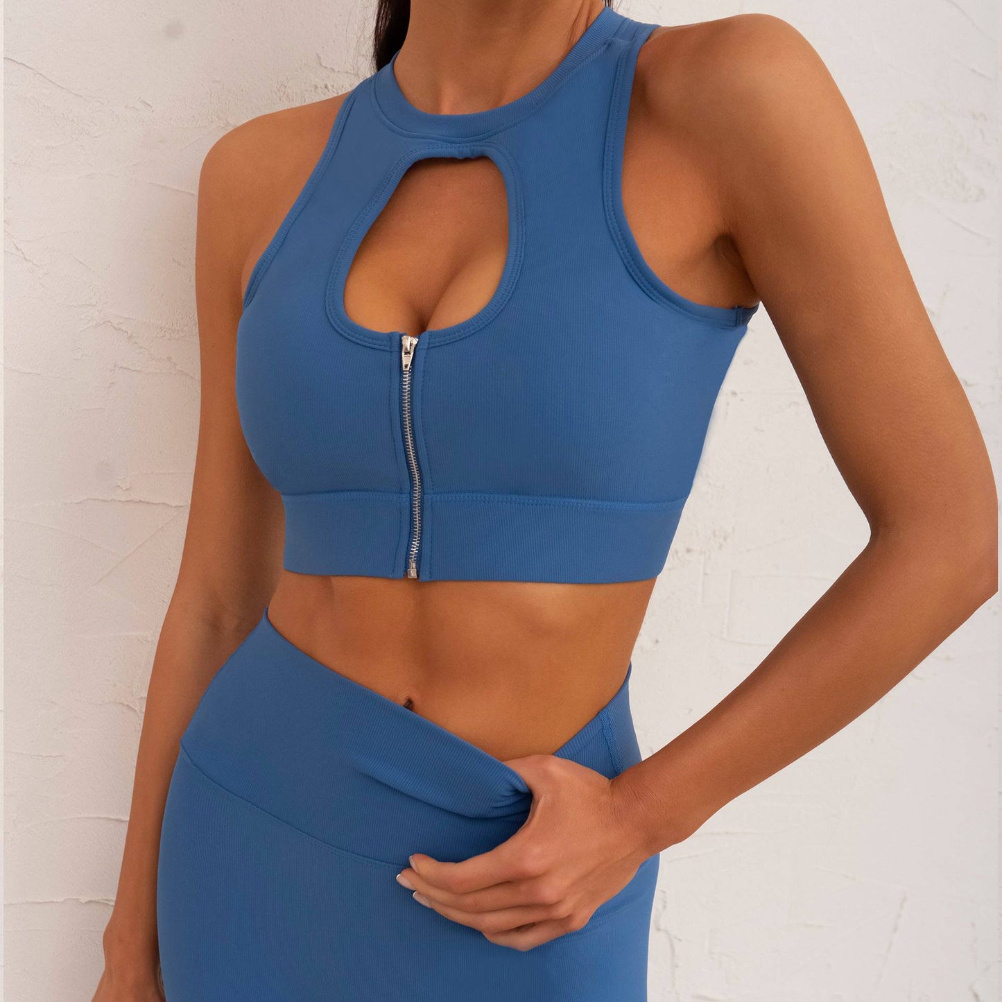 High Strength Shockproof Sports Bra with Cutout and Zipper  S Atlantic Blue Sleeveless Vest 