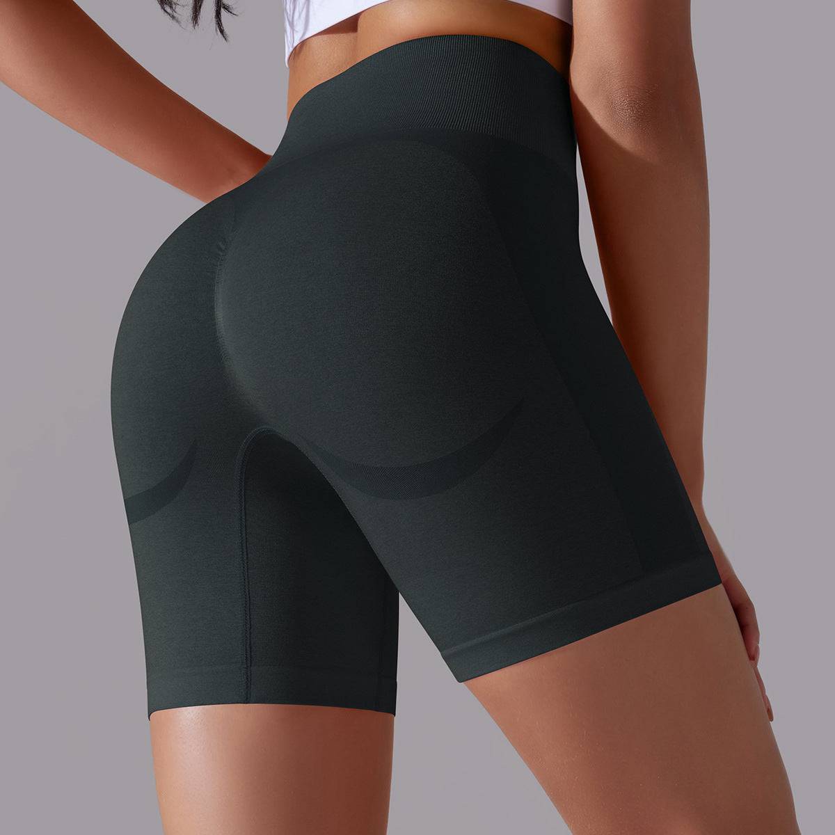 Seamless High Waist Jacquard Fitness Shorts for Women  S Black 