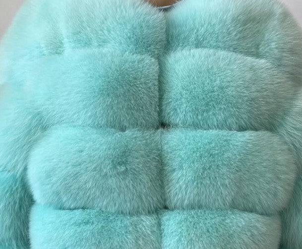 Elegant Slim Fit Faux Fur Coat with Hood for Women  S Green-Blue 