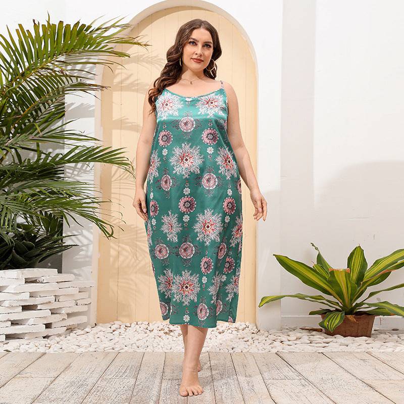 Plus Size Sling Dress Women Satin Loose Nightdress Girls Wearable - Wild Amber Fashion