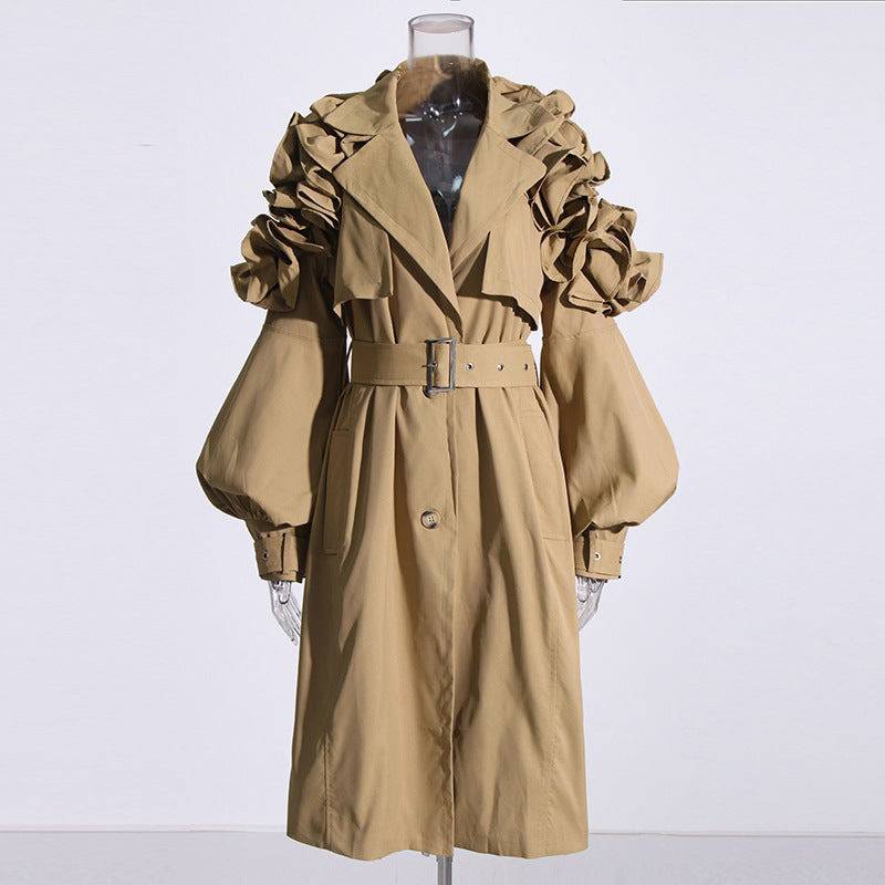 Elegant Office Mid Length Trench Coat for Women  S Khaki 