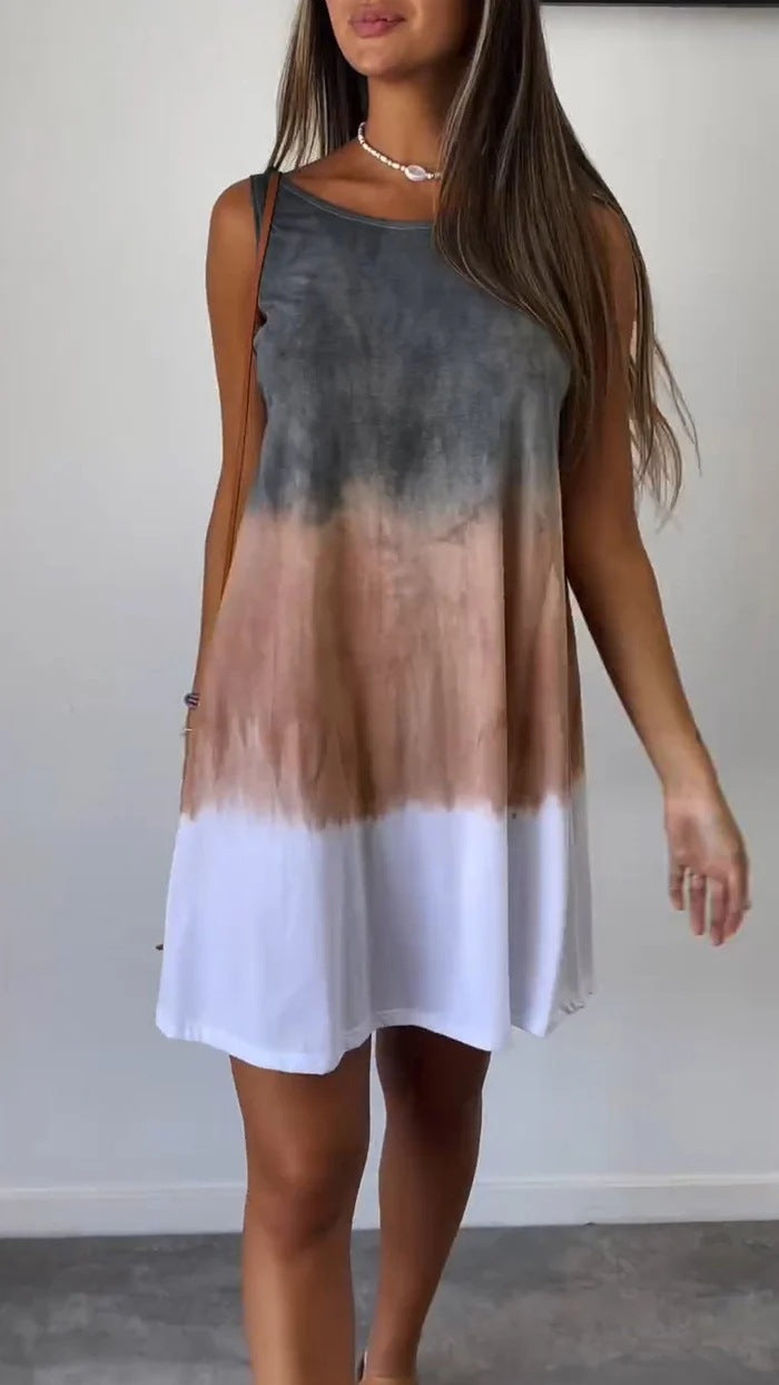 Women Internet Celebrity Summer Tie Dyed Printed Sleeveless Loose Dress - Wild Amber Fashion