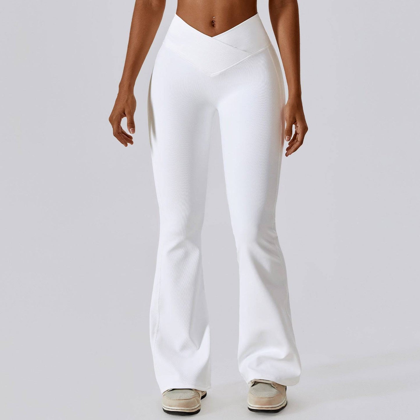 Flared High Waist Yoga Pants for Women  S Swan White 