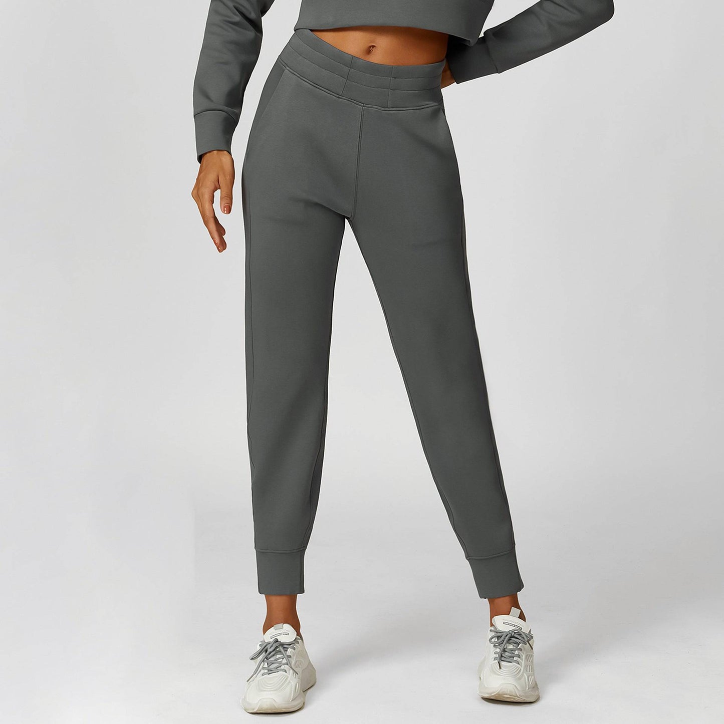 Solid Color High Rise Track Sweatpants for Women - Loose Fit Casual Trousers for Outdoor Running and Fitness  S Carbon Gray Sweatpants 