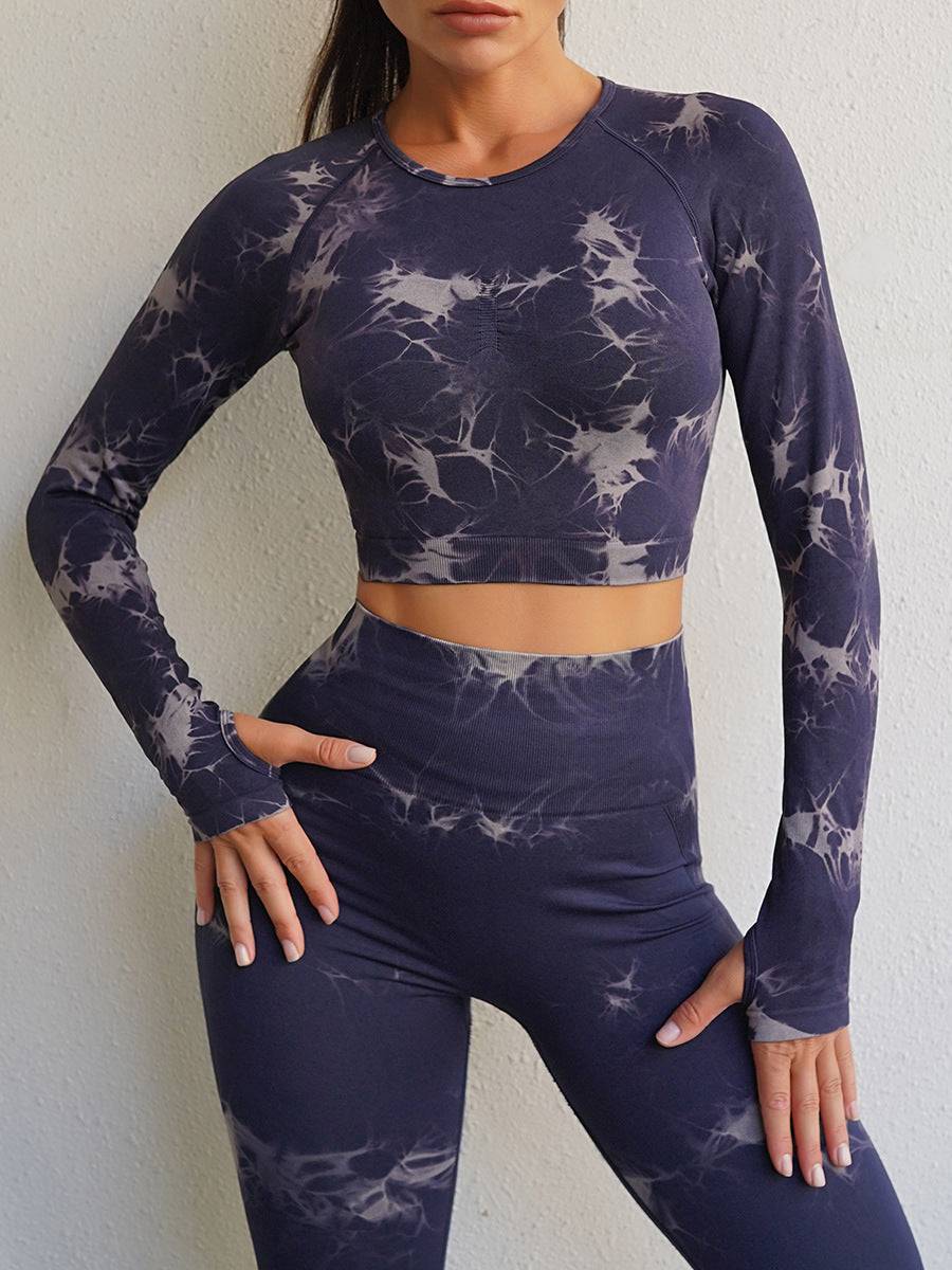 Tie Dye Yoga Set for Women: High Waist, Slim Fit, Long Sleeve Sports Suit  S Black Long Sleeve Top 