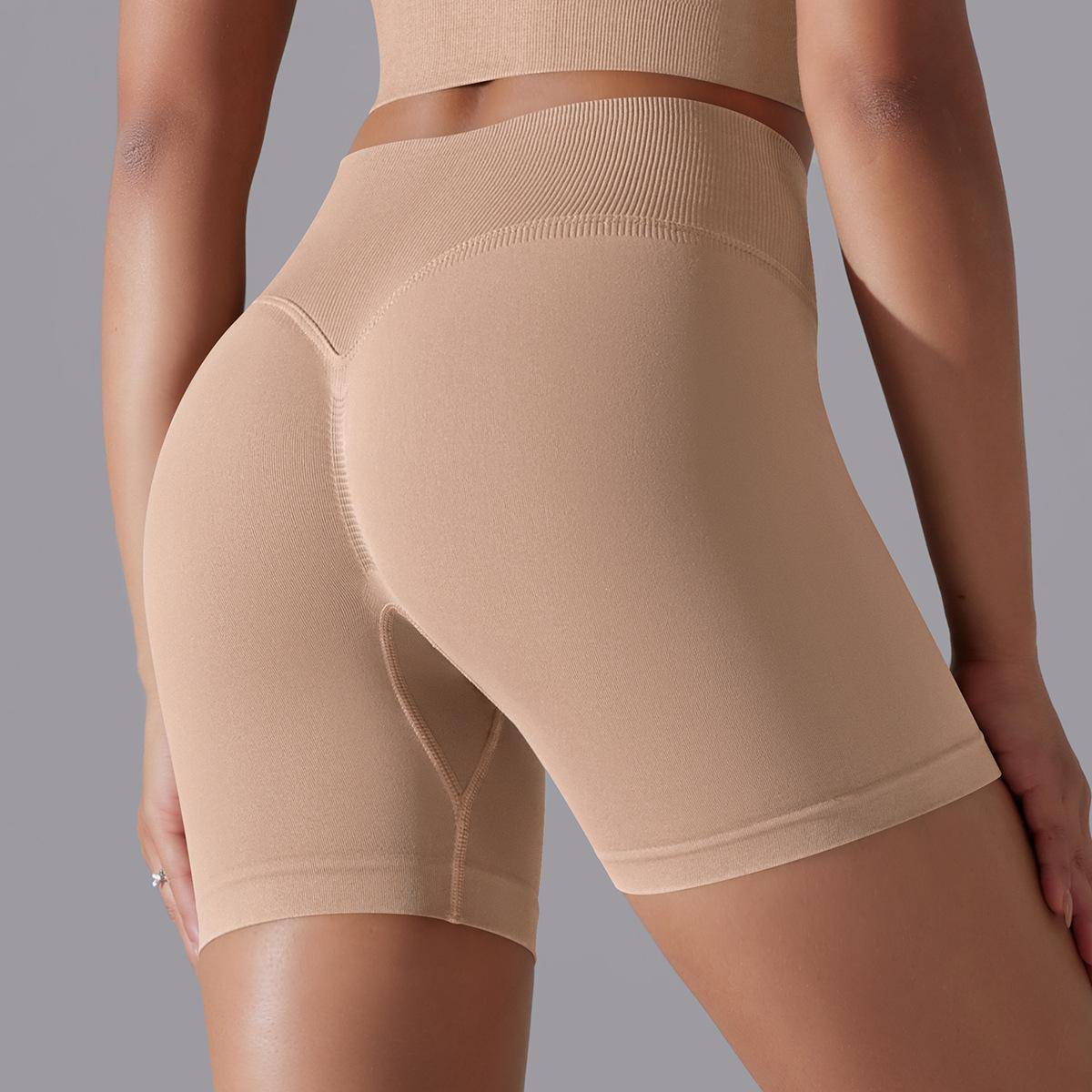 High Waist Seamless Yoga Shorts for Women with Hip Lift and High Elasticity  S Shorts-Lotus Root Starch 