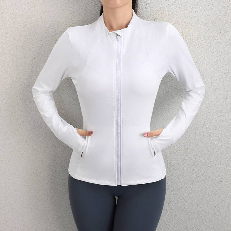 Slim Fit Sporty Zipper Jacket for Women's Autumn Workout  S White 