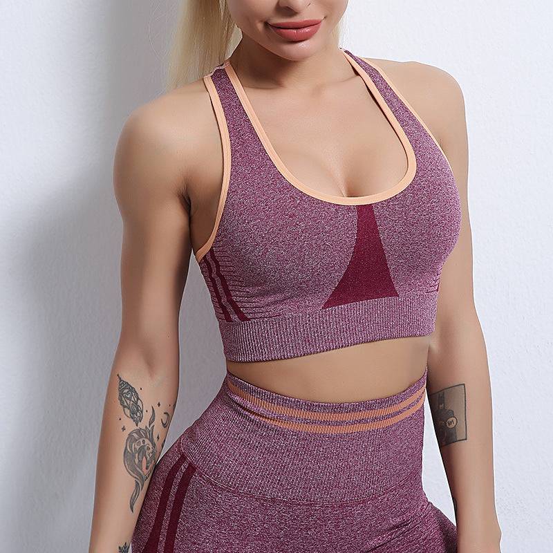 Sculpted Beauty High Waist Yoga Pants with Seamless Knit & Moisture-Wicking Fabric  S Wine Red Bra 